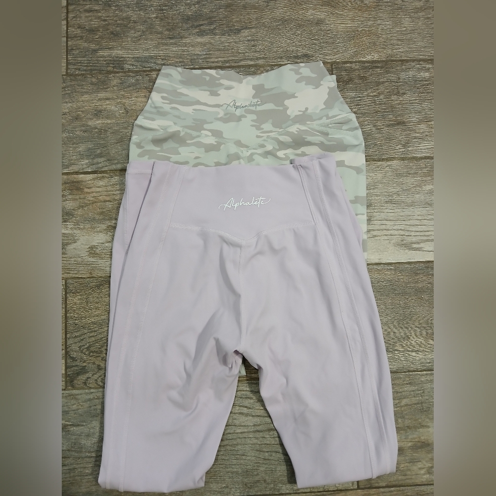 Lot Of 2 Alphatete Leggings Purple / Camo ~ Both In A Women's Size S